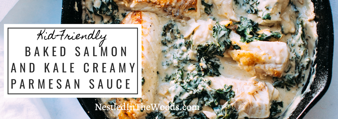 This simple yet impressive, Baked Salmon and Creamy Parmesan Sauce with Pasta and Kale is a favorite in our household, however, because I like to limit my carbs I keep the pasta separate and only add it to the kid's portion